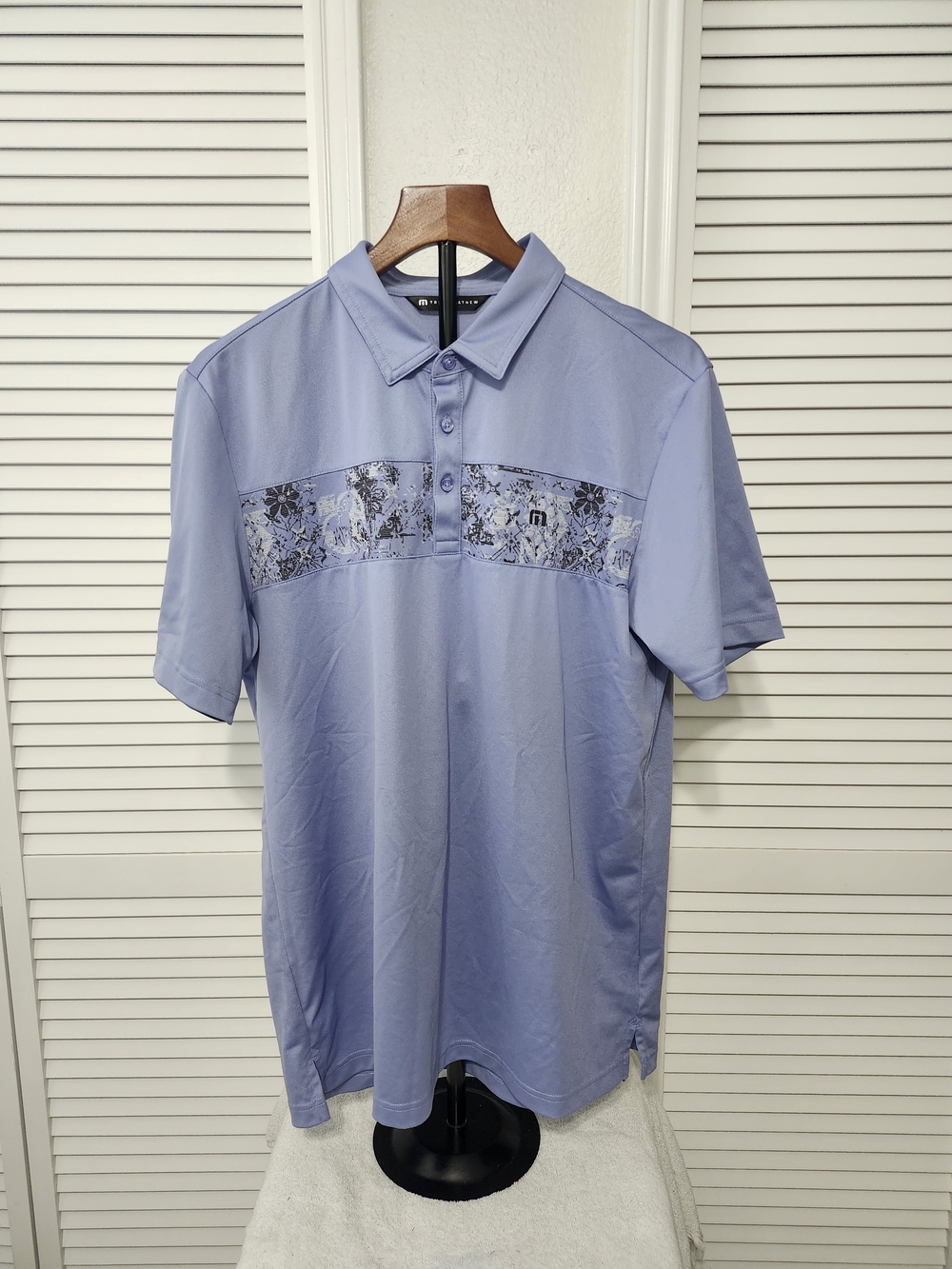 Men's Light Blue Polo Shirt with Floral Chest Stripe